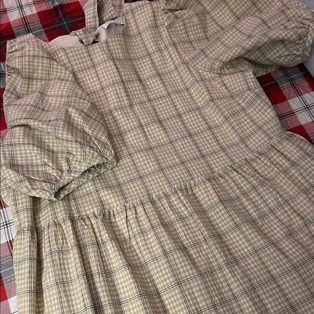 English Factory Beige and Cream Plaid Maxi Dress